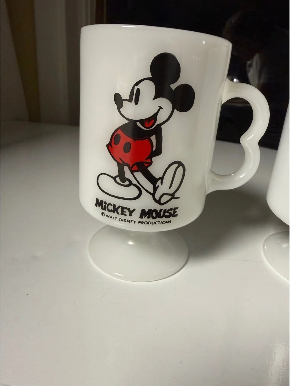 Vintage Disney Mickey Minnie Mouse Milk Glass Pedestal Mugs USA Set of 2
